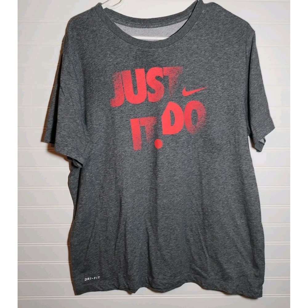 Nike T-Shirt Men's Size Lg Gray Short Sleeve Swoosh Just Do It Orange Dri-Fit
